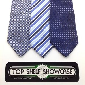 LOT 3 Men's Ties Blue White Mix Striped Geometric